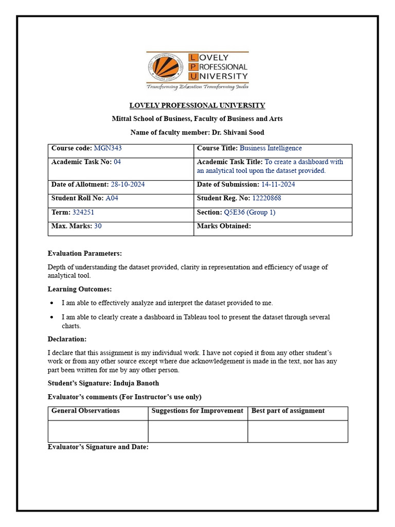 Business Intelligence Assignment | PDF | Business