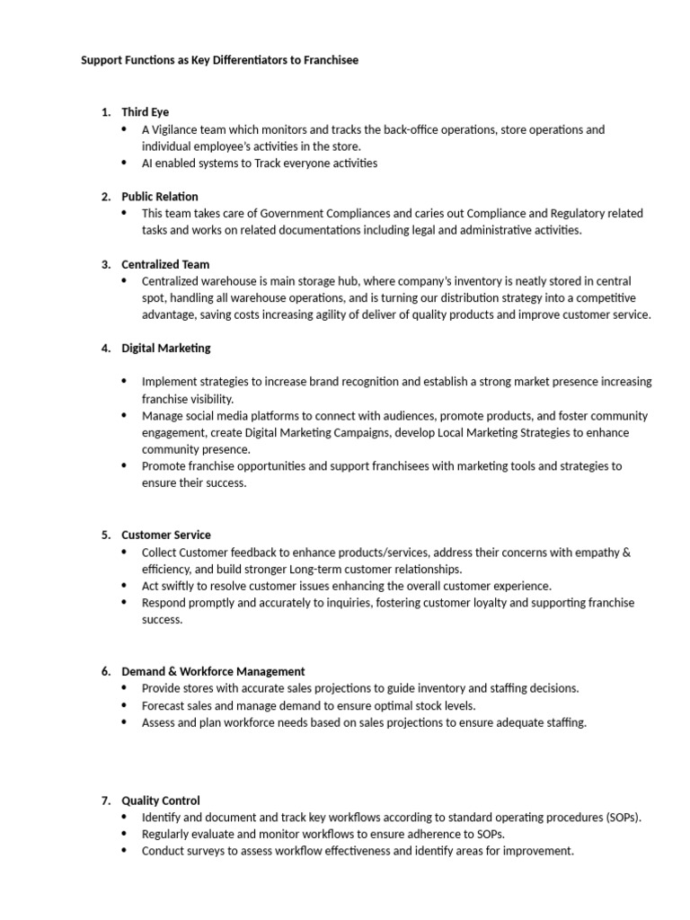 Support Functions Boost Franchise Success | PDF | Franchising ...
