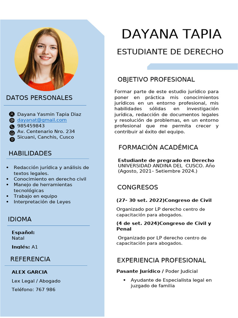 Perfil Profesional de Dayana Tapia | PDF