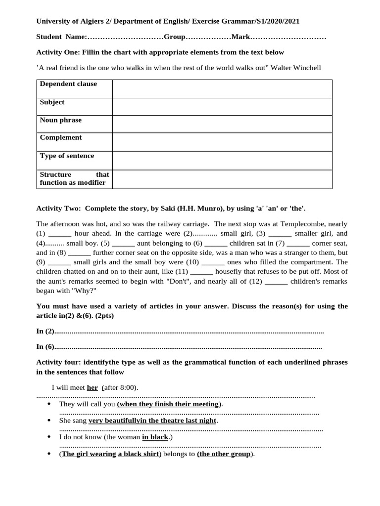 English Grammar Exercises for Students | PDF | Phrase | Syntax