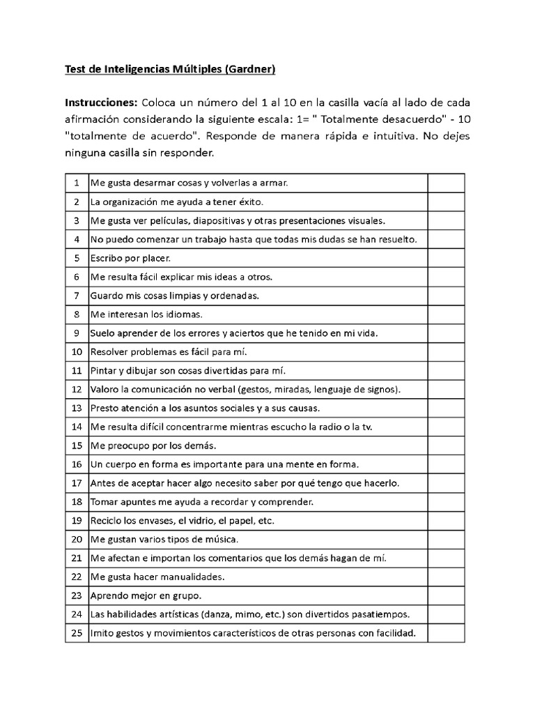 TEST Inteligencias Multiples - TEST - Inteligencias - Multiples | PDF