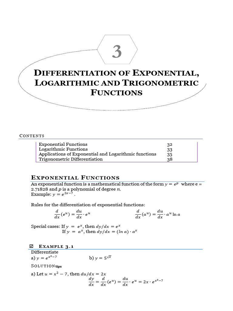 Differentiation of exponential logaritmic trigonometric pdf