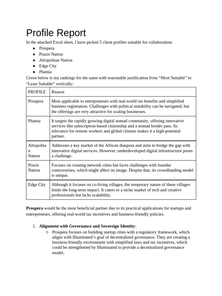 Profile Report | PDF | Governance | Startup Company