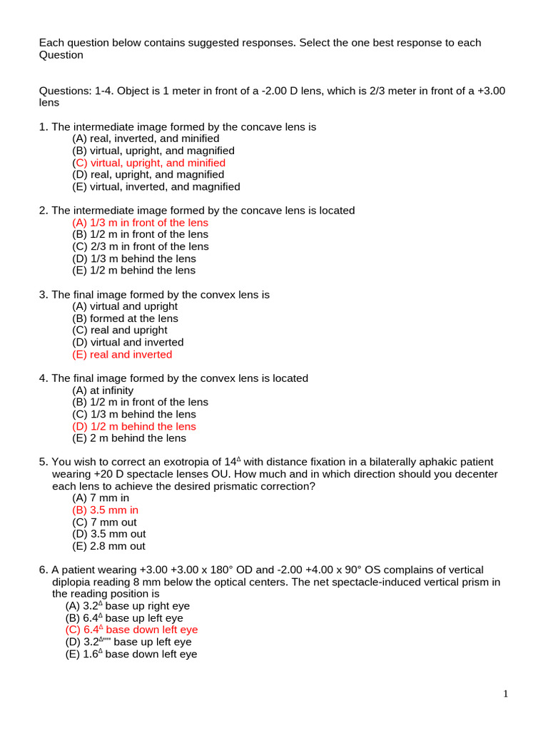 70 MCQs in Optics | PDF | Optics | Eye