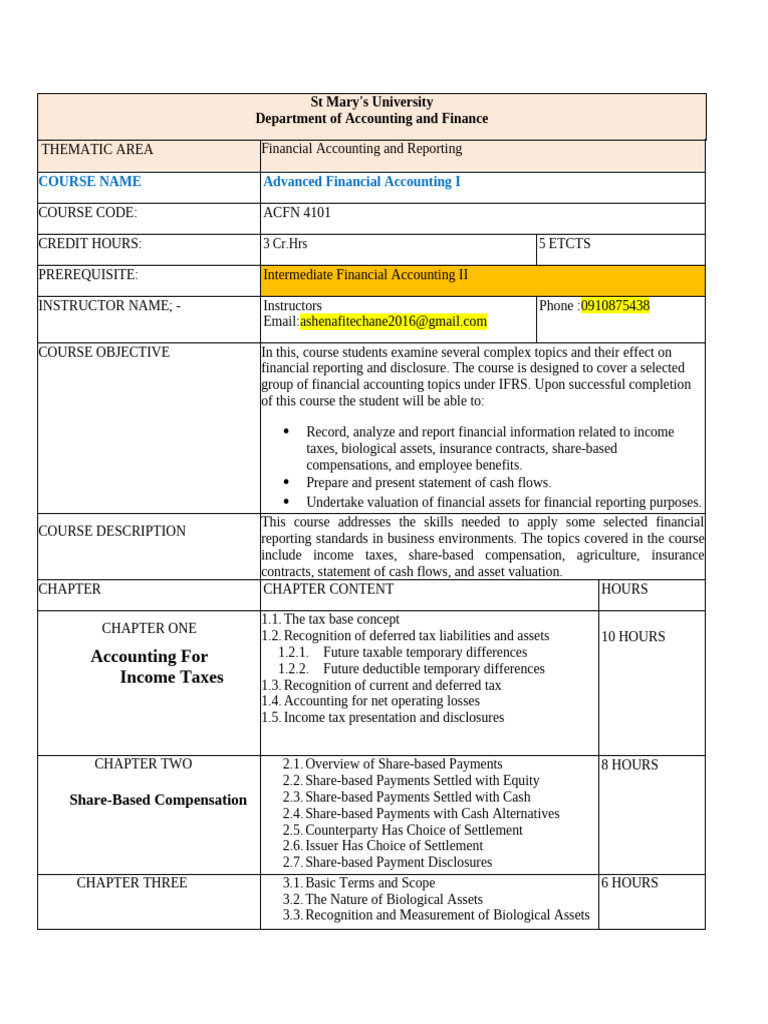 Advanced Financial Accounting I Course | PDF | Financial Accounting ...