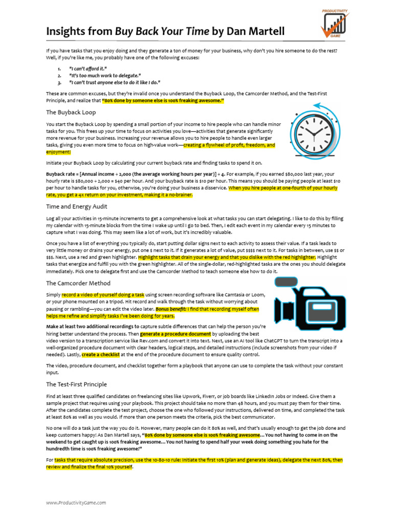 Buy Back Your Time Insights | PDF | Business