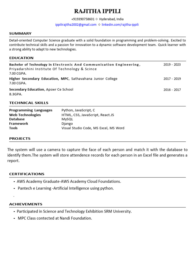 Computer Science Graduate Resume | PDF | Computers
