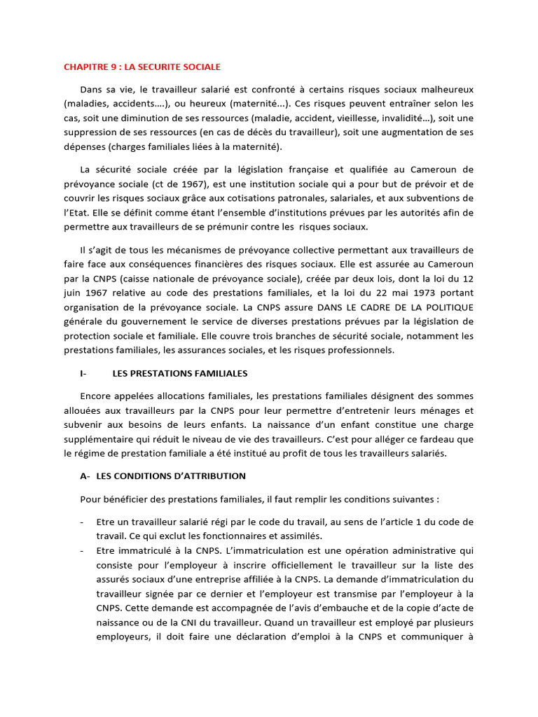 Sécurité Sociale et Prestations Familiales | PDF