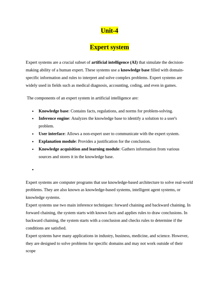 Expert Systems (Unit 4) | PDF | Fuzzy Logic | Artificial Intelligence
