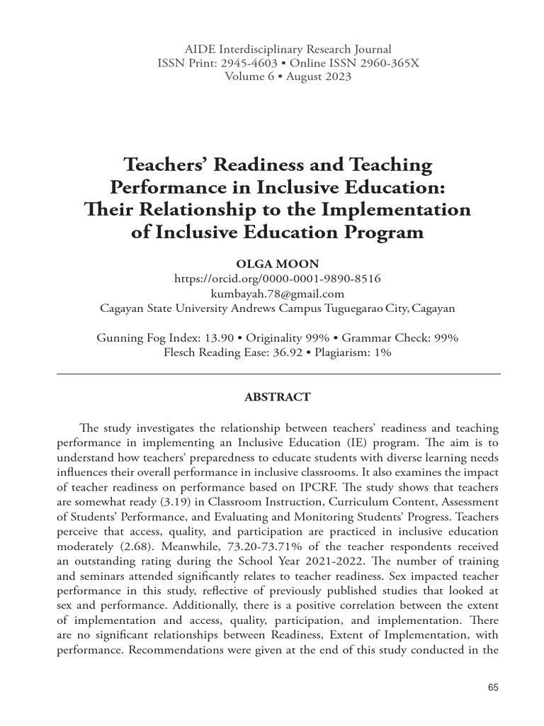 Teacher Readiness in Inclusive Education | PDF | Inclusion (Education ...