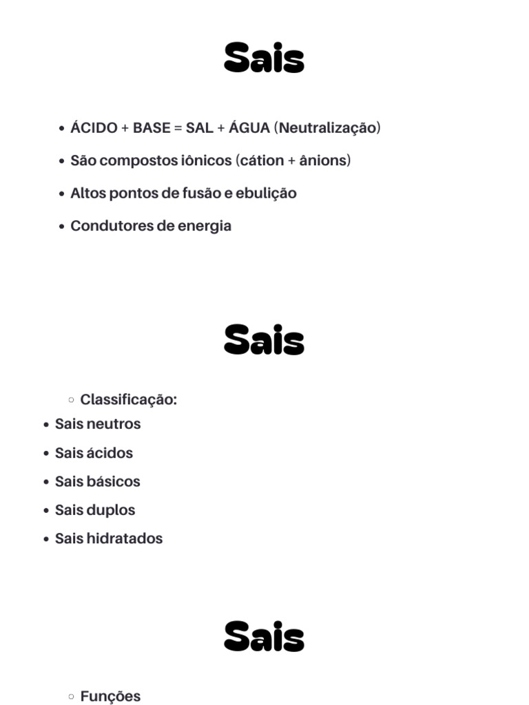 Classificação e Funções dos Sais | PDF