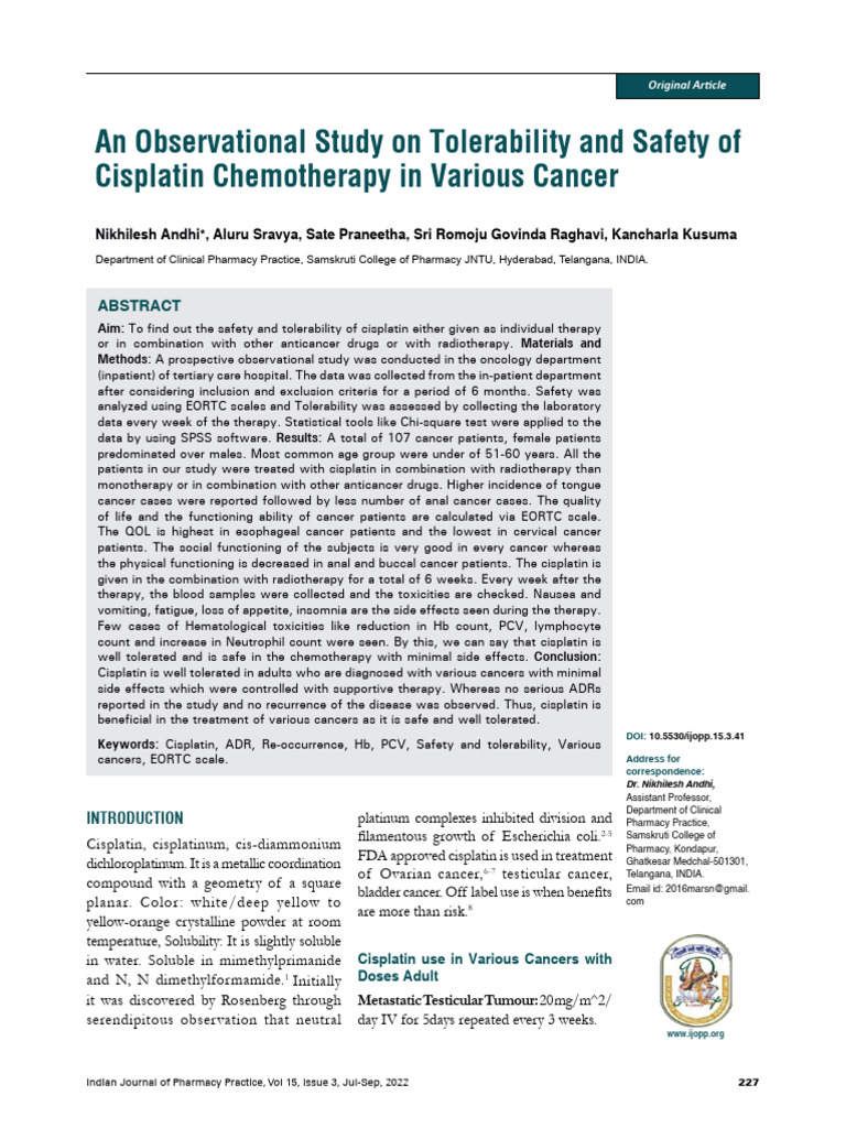 Cisplatin Safety and Tolerability Study | PDF | Cancer | Chemotherapy