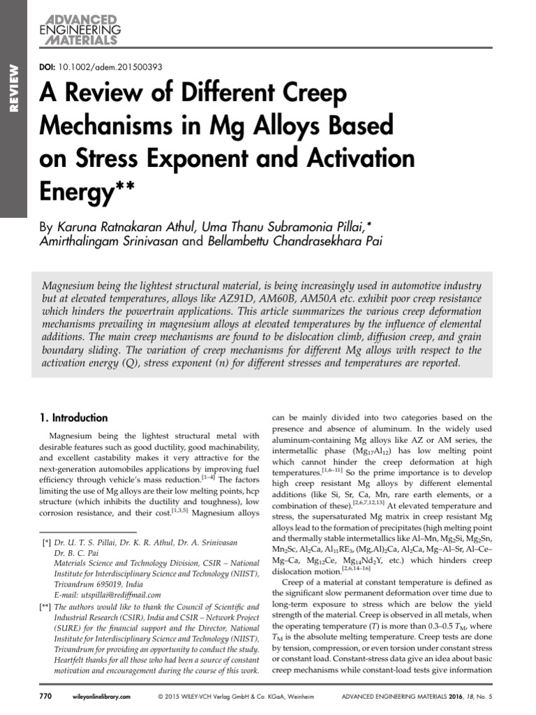 A Review of Different Creep Mechanisms in MG Alloys Based On Stress ...