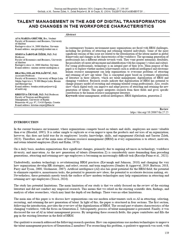Talent Management in The Age of Digital Transformation and Changes in ...