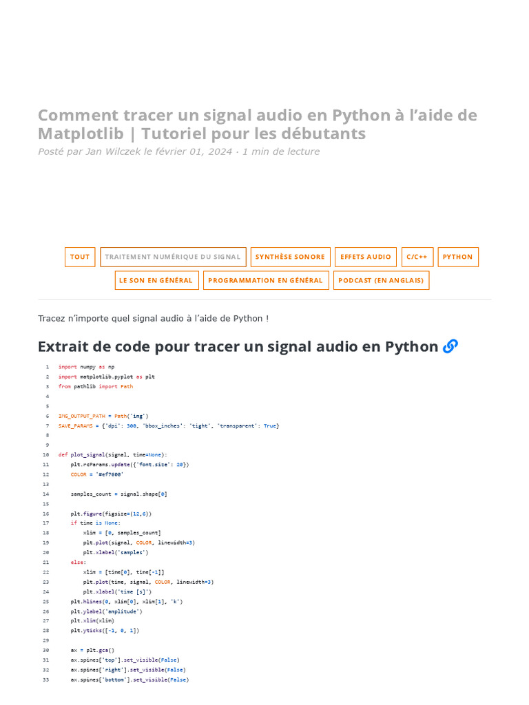Comment Tracer Un Signal Audio en Python À L'aide de Matplotlib ...