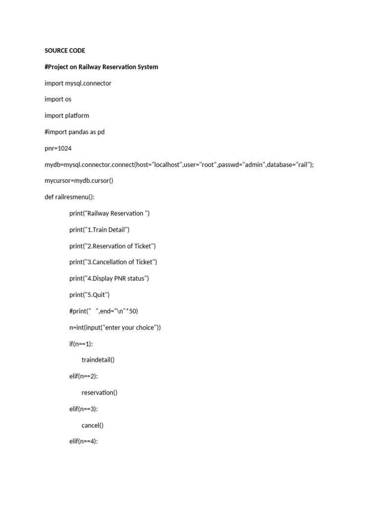 Railway Reservation System Code | PDF | Computing | Data Management