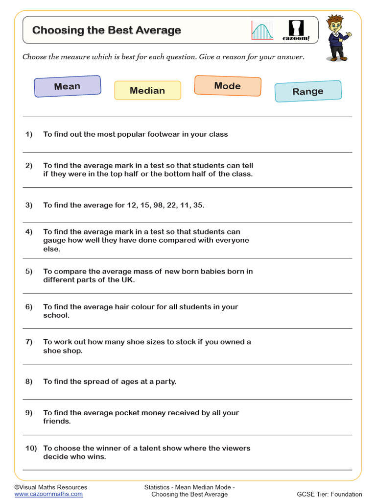 Cazoom Maths. Mean Median Mode. Choosing The Best Average | PDF