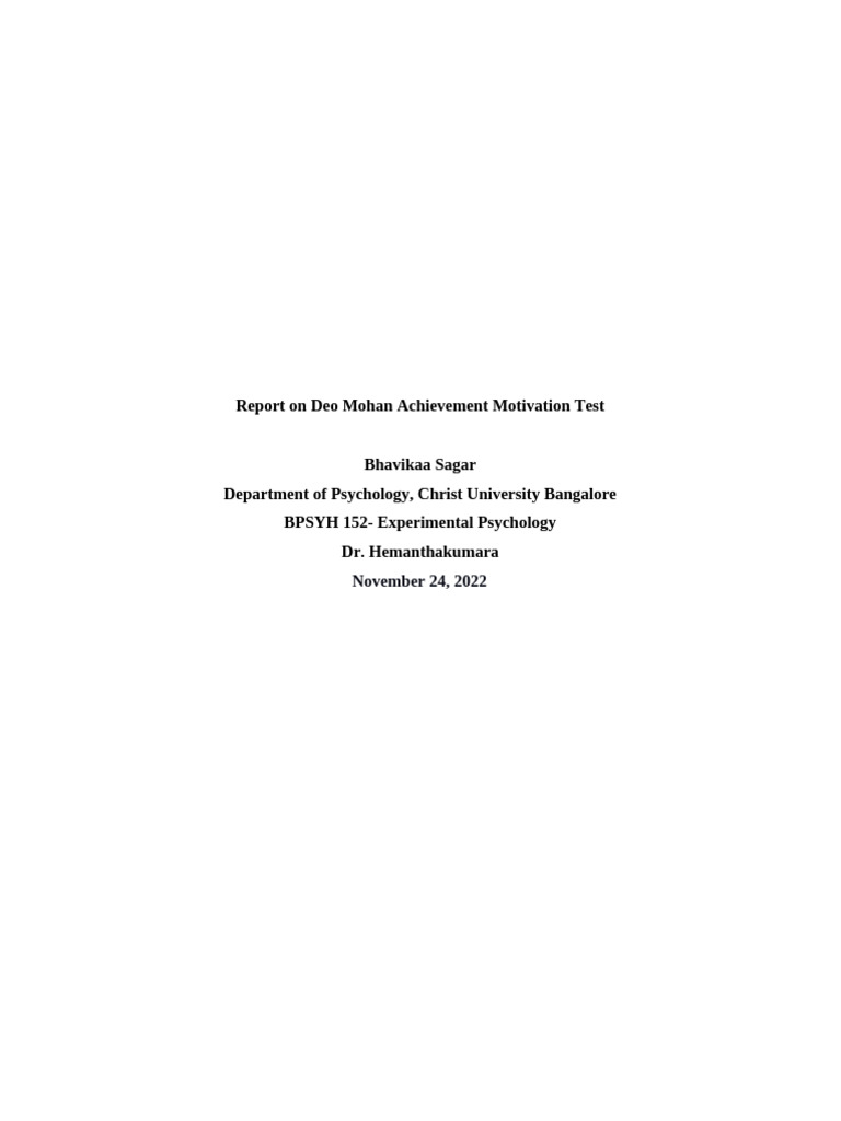 Deo Mohan Achievement Motivation Test Report | PDF | Motivational ...