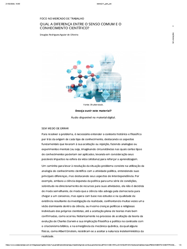 Diferenças entre Senso Comum e Ciência | PDF | Science | Conhecimento