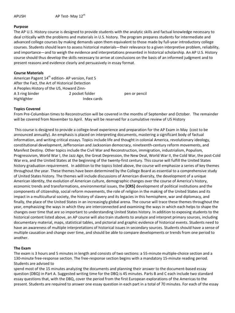 APUSH Syllabus - Mrs Berberich | PDF | American Revolution | Andrew Jackson
