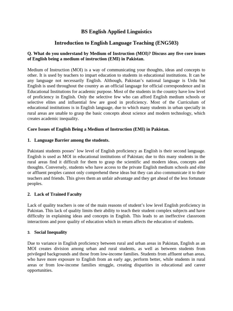 Core Issues of English MOI in Pakistan | PDF | English Language | Learning