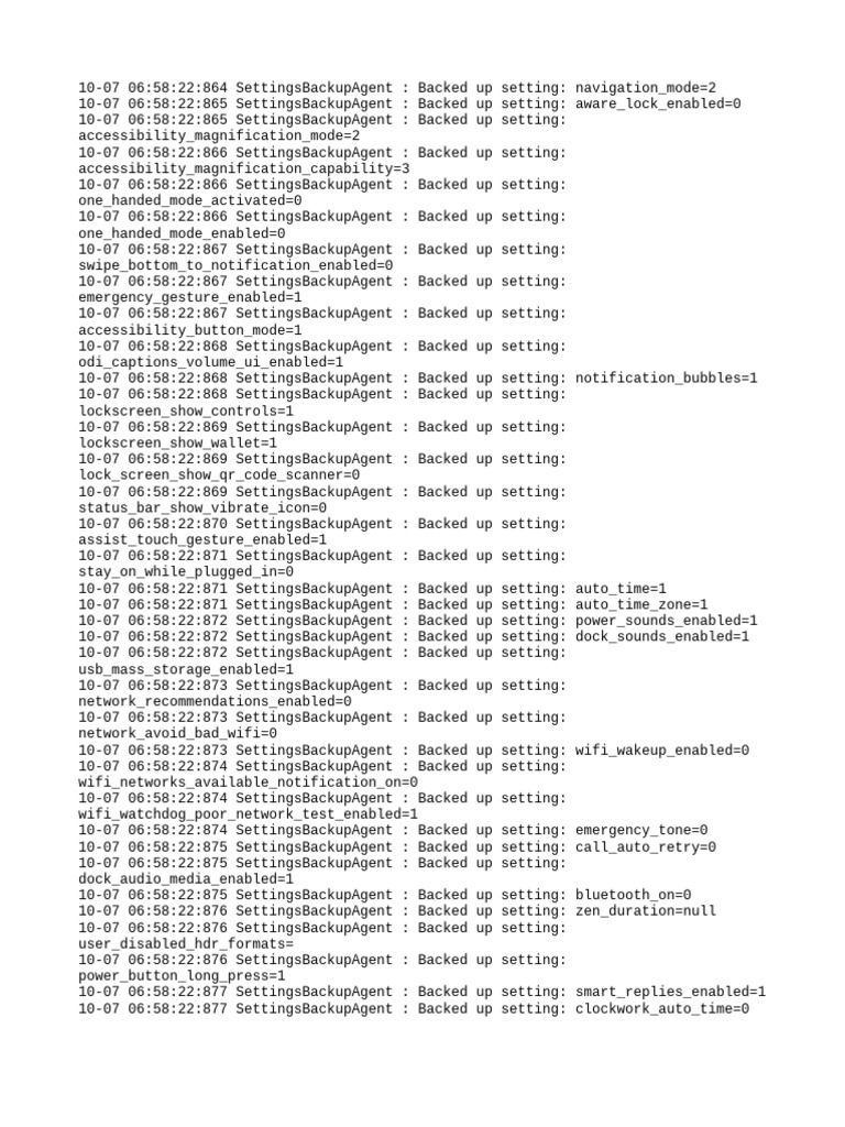 Device Settings Backup Log | PDF