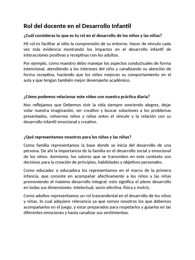 Rol Del Docente en El Desarrollo Infantil | PDF | Las emociones ...