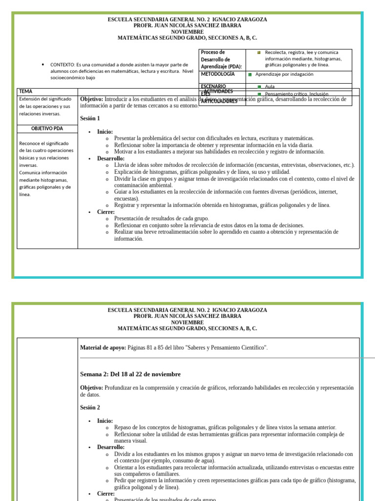 Plan de Clase Segundo Grado Noviembre | PDF | Evaluación | Matemáticas