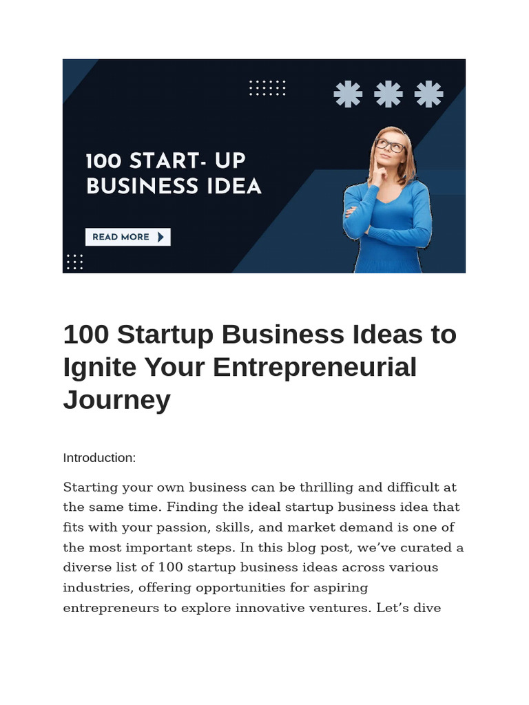 100 Startup Business Ideas for Entrepreneurs | PDF | Entrepreneurship ...