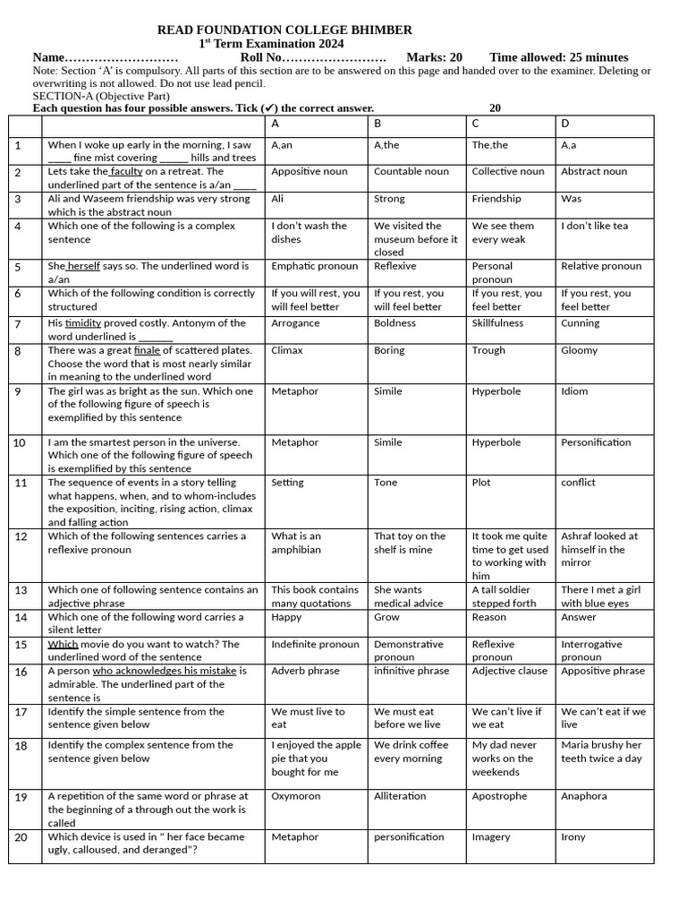 English 2nd Year Paper Pdf Pronoun Water