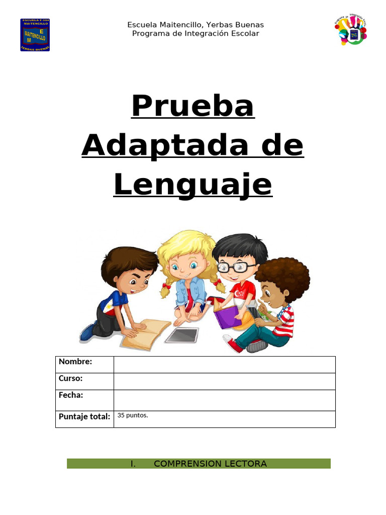 Prueba Adaptada de Lenguaje | PDF | Crecimiento personal y profesional ...