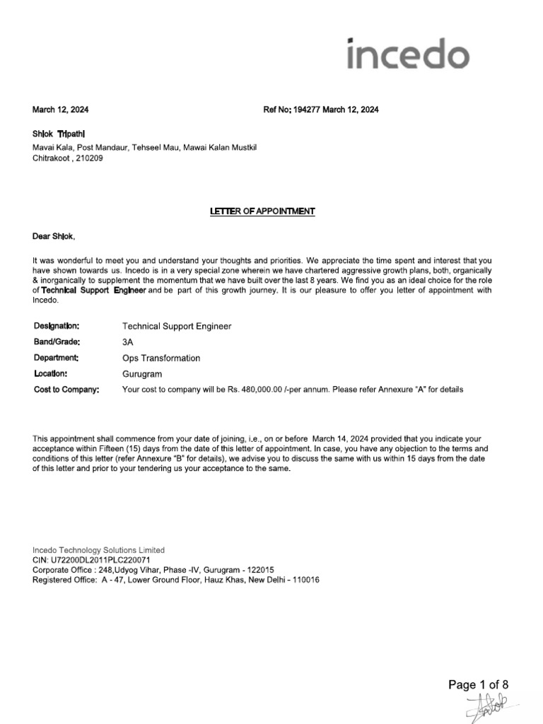 Offer Letter Signed | PDF