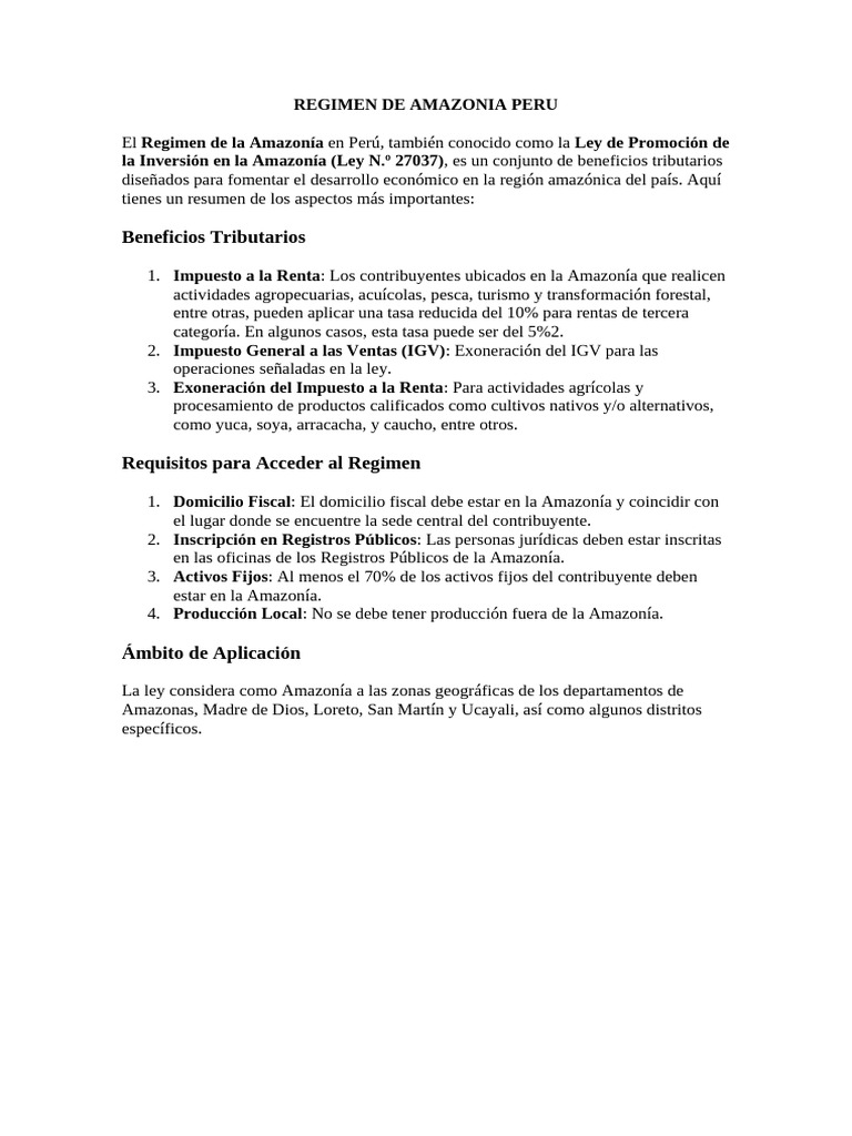 Régimen de la Amazonía en Perú 2024 | PDF