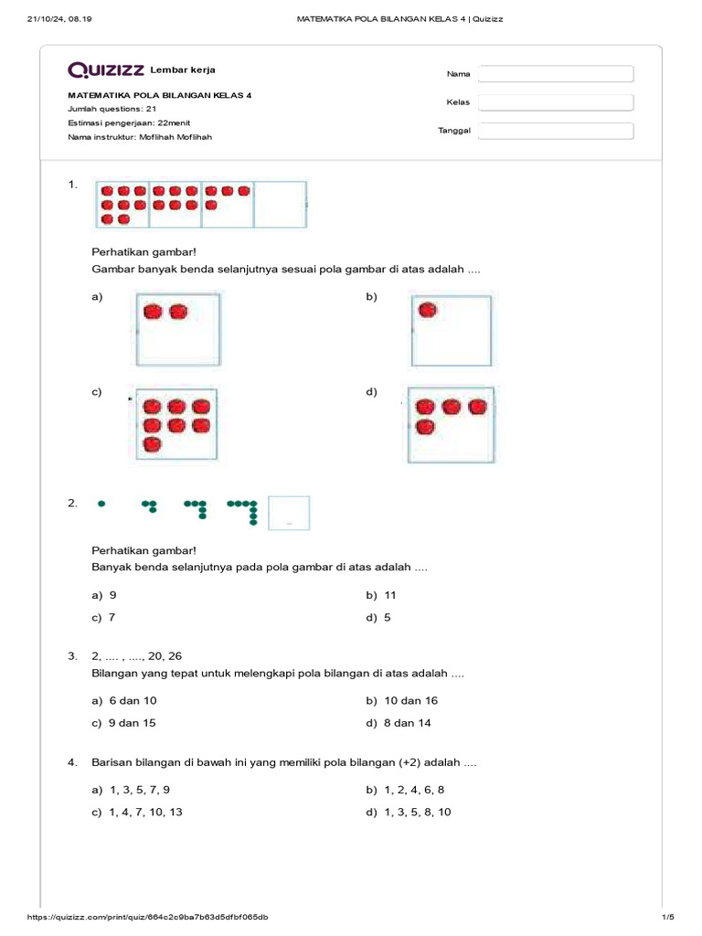 Soal Pola Bilangan Kelas 4 SD | PDF
