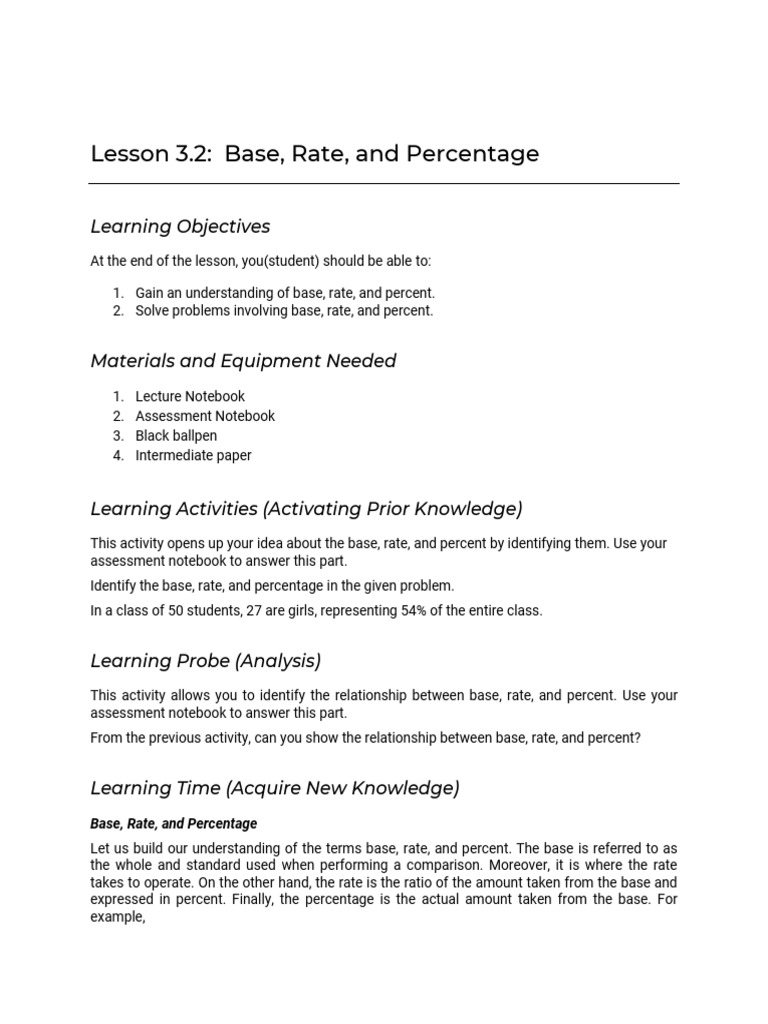 Understanding Base, Rate, and Percentage | PDF | Percentage