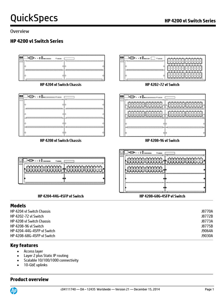 HPE - c04111740 - HP 4200 VL Switch Series | PDF | Computer Network ...