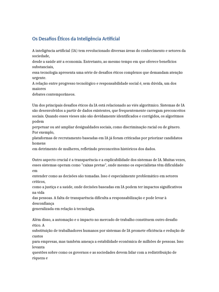 Desafios Éticos da Inteligência Artificial | PDF | Inteligência ...