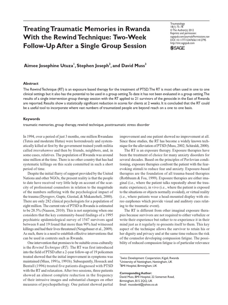 Rewind Technique for PTSD in Rwanda | PDF | Psychological Trauma ...