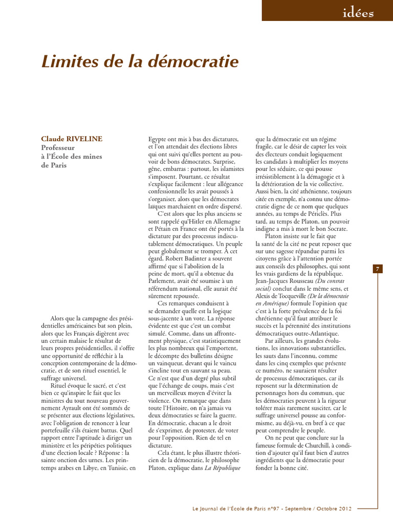 Limites et enjeux de la démocratie | PDF | Démocratie | Idéologies ...