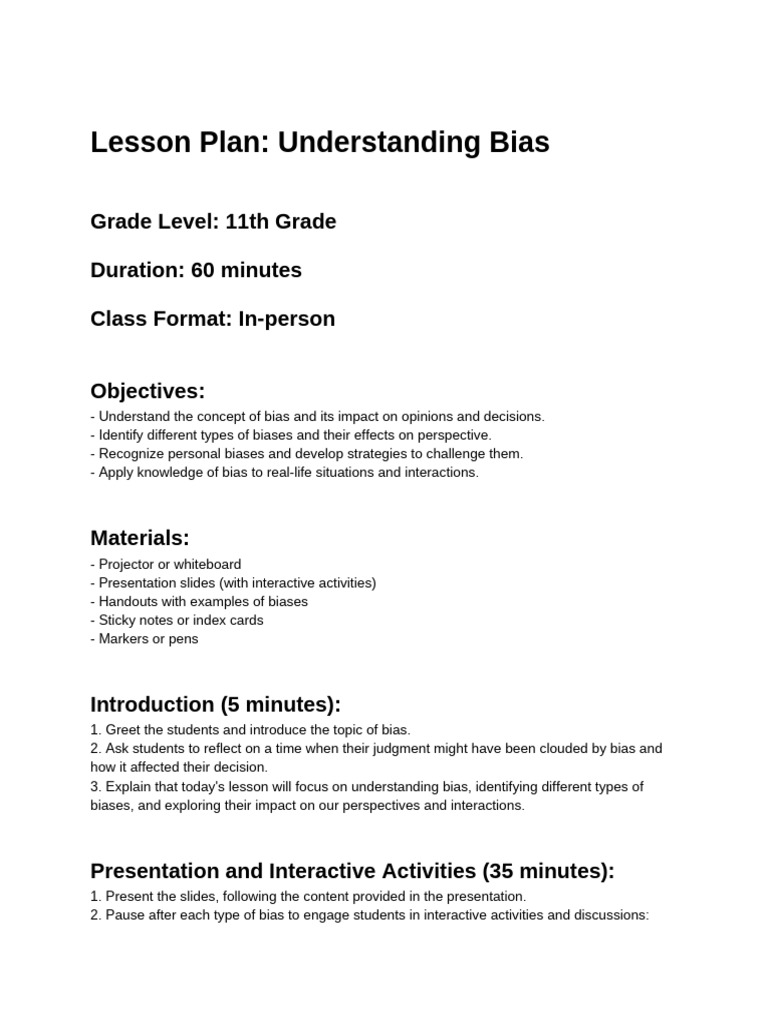 Lesson Plan on Understanding Bias | PDF | Bias | News