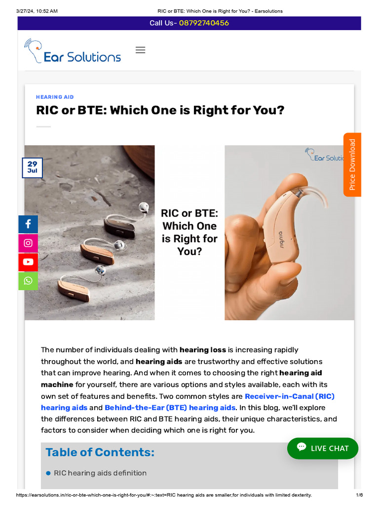 RIC vs BTE Hearing Aids Guide | PDF | Hearing Aid | Neurology