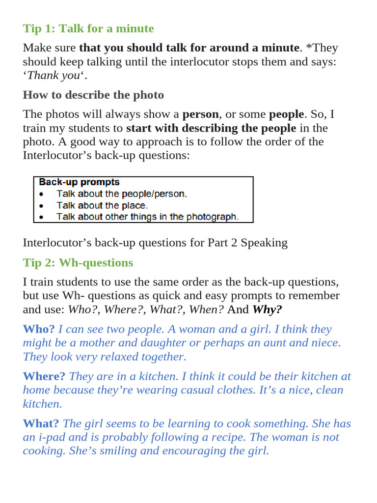 The Tips For Speaking 1-Part 2 | PDF