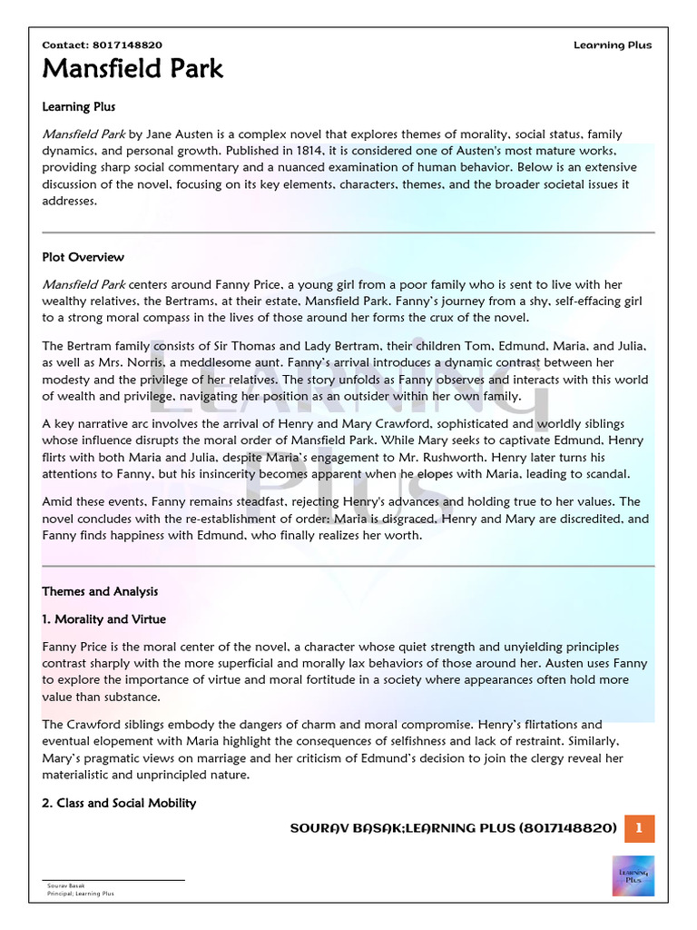 Mansfield Park Pdf Mansfield Park Fanny Price