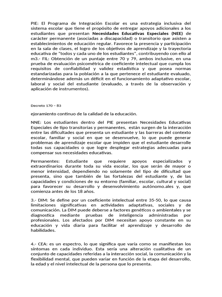 Necesidades Educativas Especiales (NEE) : Decreto 170 - 83 | PDF ...