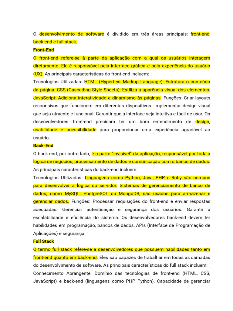 Front-End, Back-End e Full Stack: Guia Completo | PDF | Script Java ...