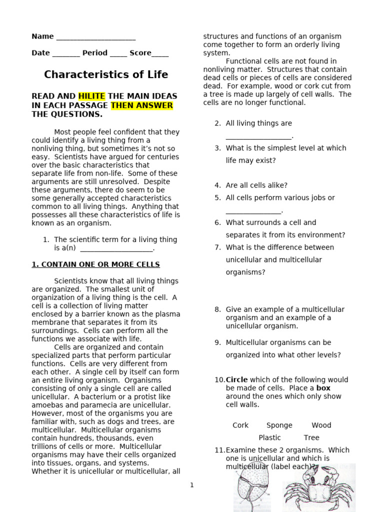 Characteristics of Life Explained | PDF | Cell (Biology) | Organisms