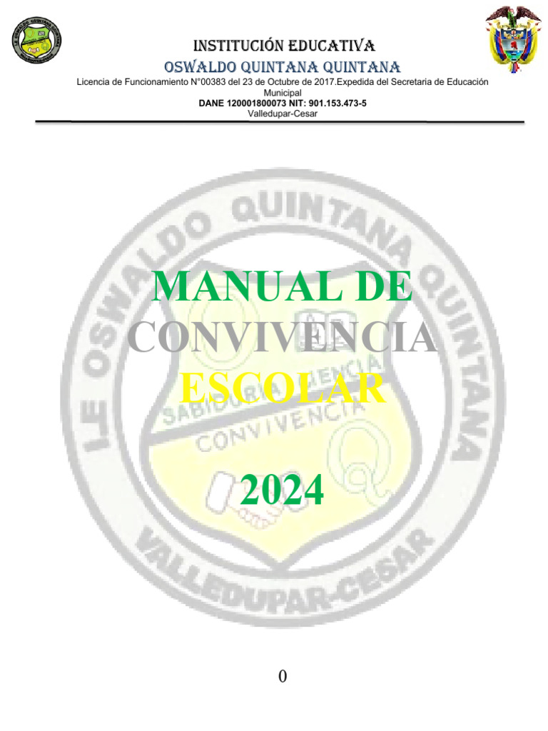 Manual de Convivencia Escolar 2024 | PDF | Educación de la primera ...