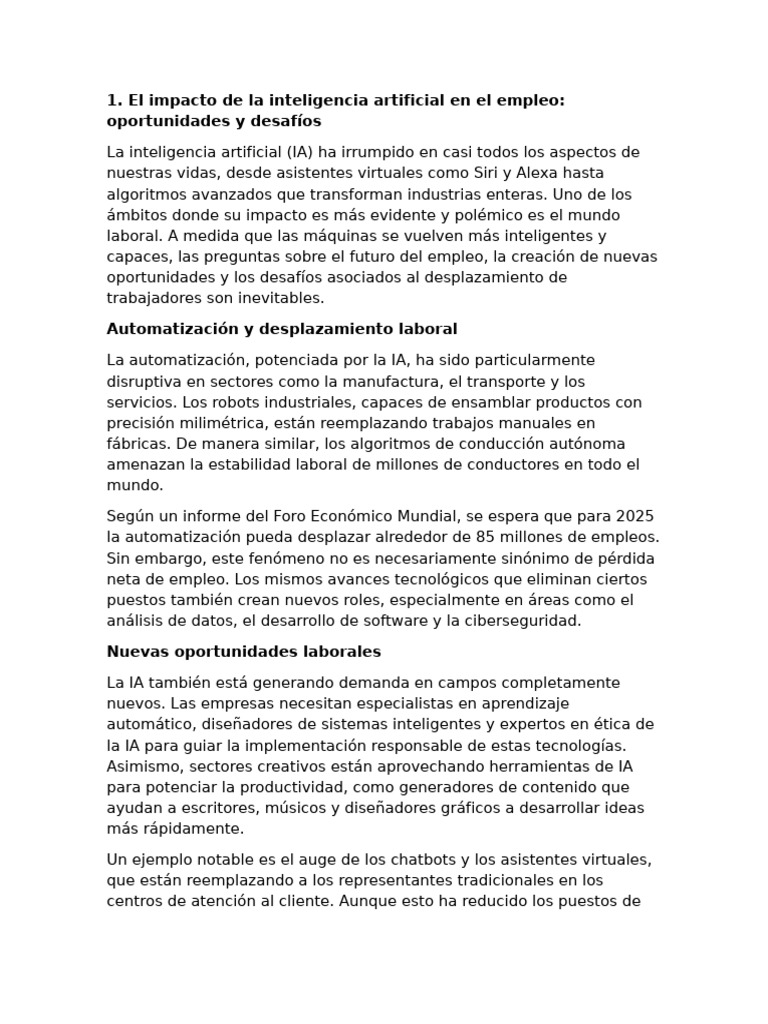Impacto de la IA en el empleo y oportunidades | PDF | Inteligencia ...