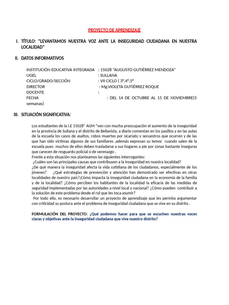 Proyecto de Aprendizaje | PDF | Enseñando | Aprendizaje