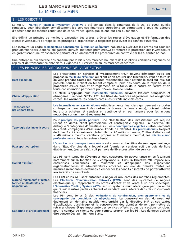 MiFID et MiFIR : Réglementation Financière | PDF | Investisseurs ...